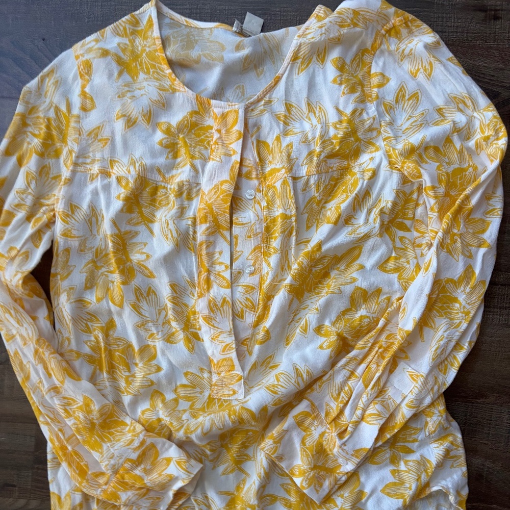 Womens JCRew Yellow and white Floral Blouse Small